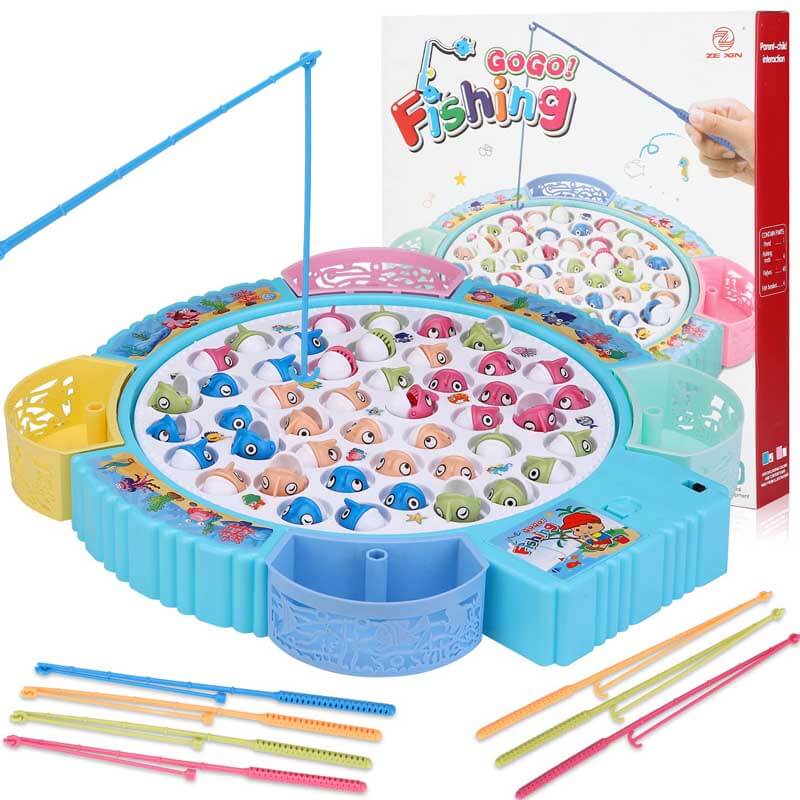 Fishing Game Toy Set, Kids Play Table w/Rotating Board, 45 Fishes & 4  Fishing Poles, Gifts for Children, Boys & Girls Aged 3 4 5 6+ (Upgraded  Ver.)